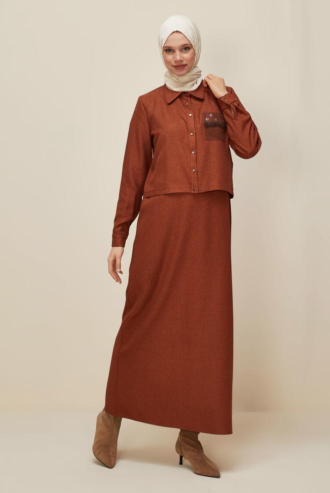 Vêtements hijab ROUGE BORDEAUX ENSEMBLE VESTE ET ROBE 45948 - ALVİNA
