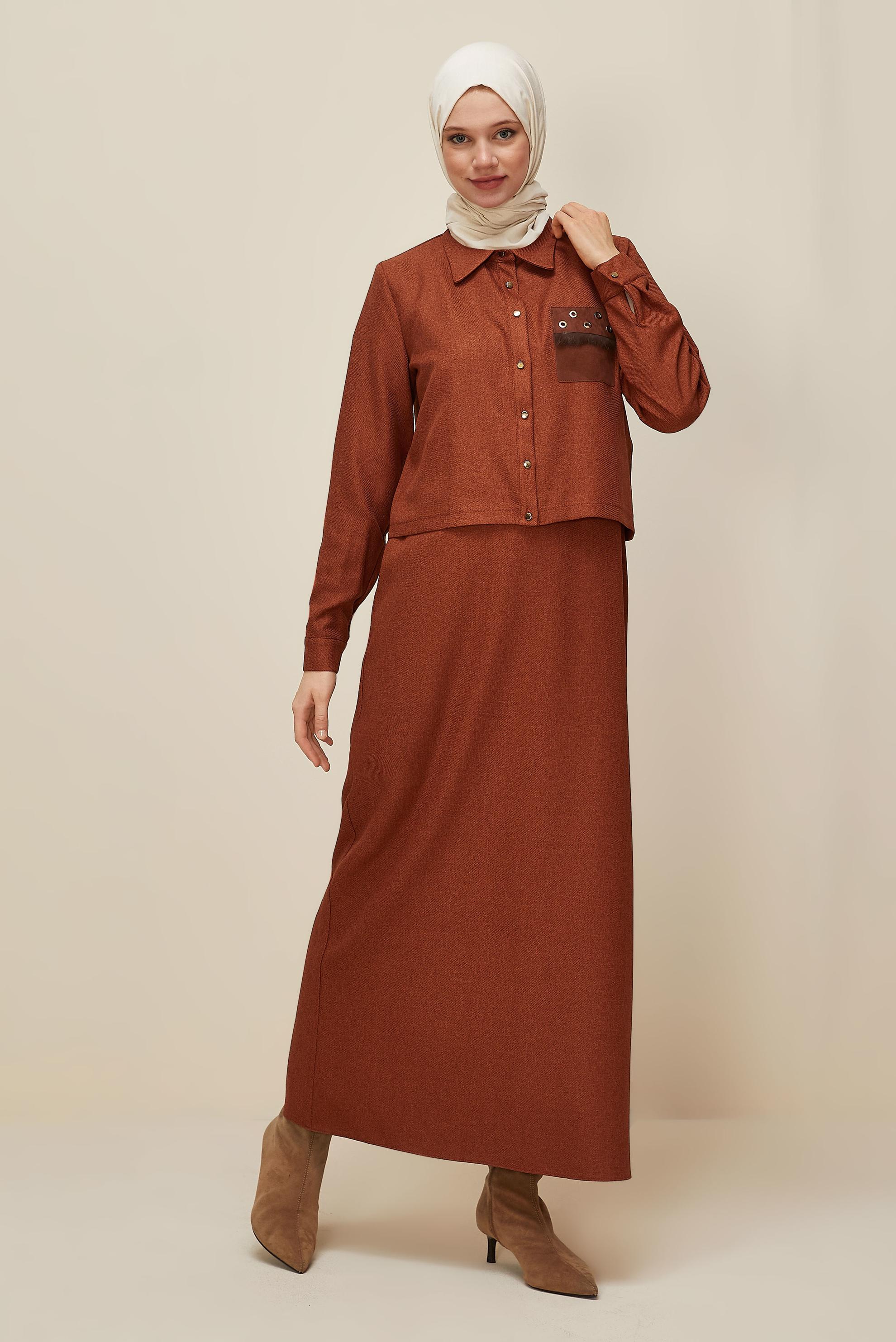 Vêtements hijab ROUGE BORDEAUX ENSEMBLE VESTE ET ROBE 45948