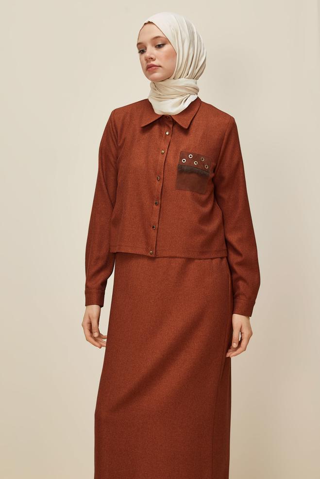 Vêtements hijab ROUGE BORDEAUX ENSEMBLE VESTE ET ROBE 45948 - ALVİNA