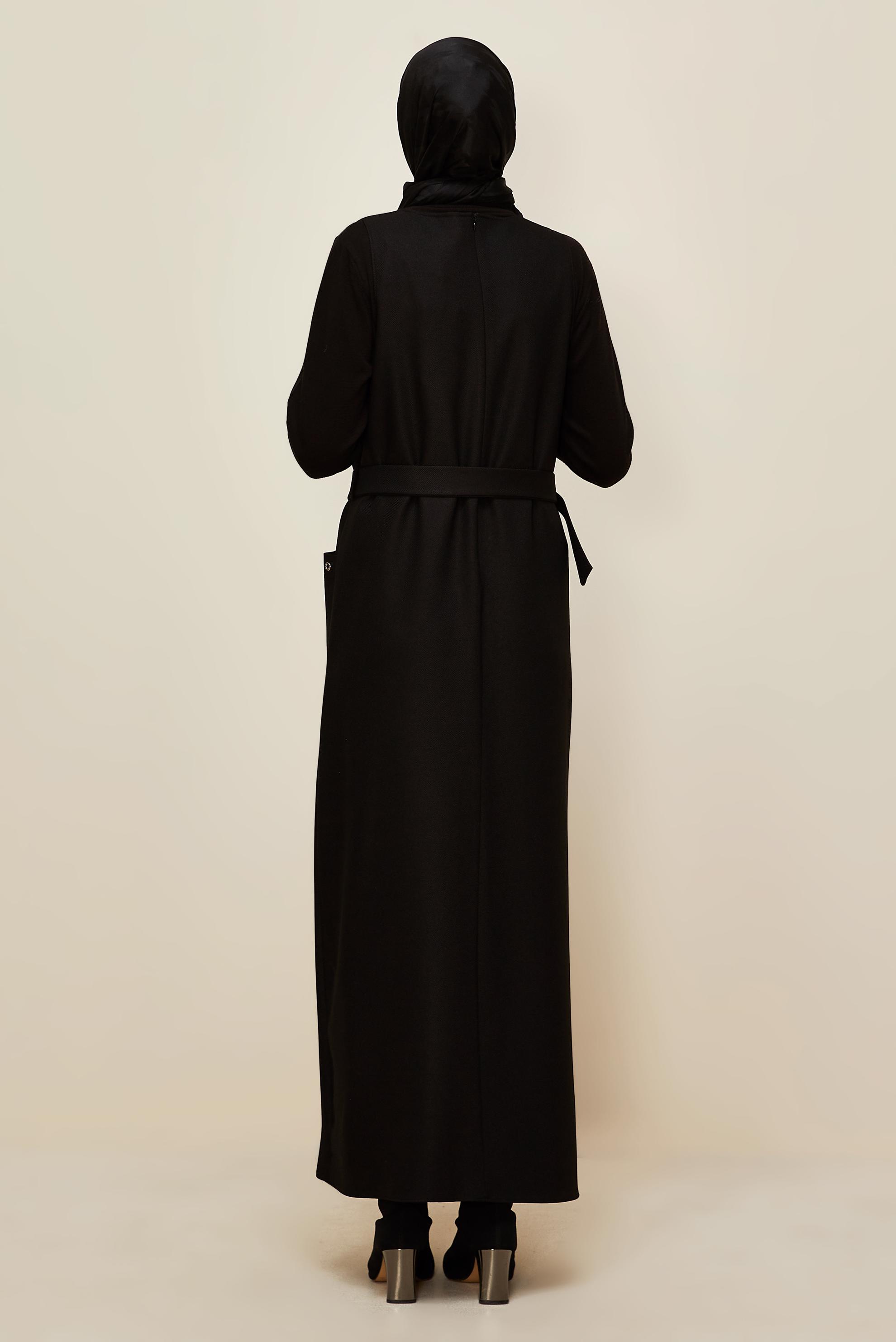 Hijab clothing BLACK BELTED PINAFORE DRESS 45950