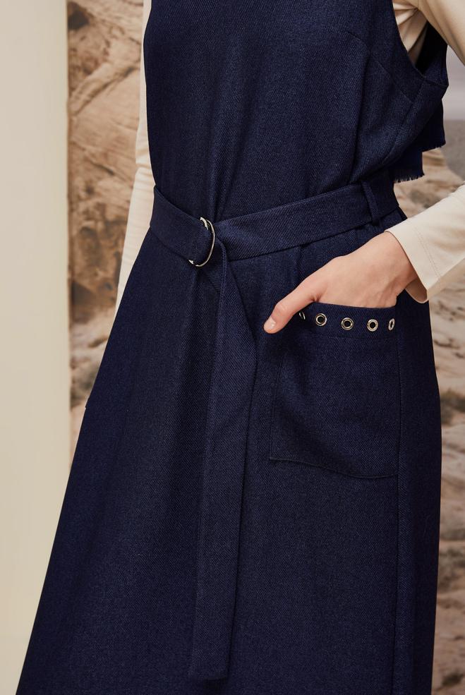 Hijab clothing NAVY BLUE BELTED PINAFORE DRESS 45950 - ALVİNA
