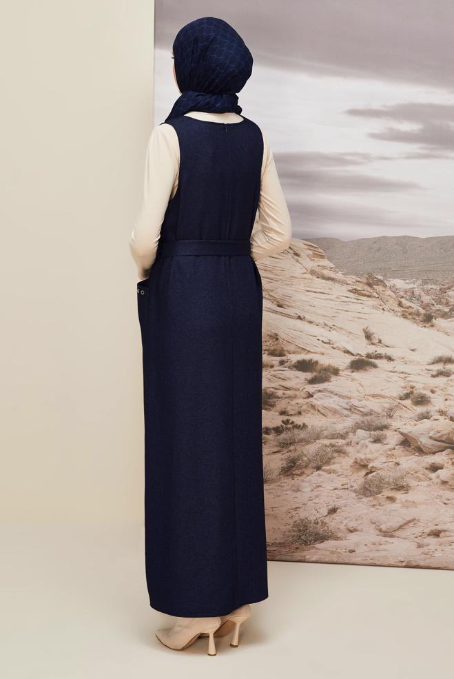 Hijab clothing NAVY BLUE BELTED PINAFORE DRESS 45950 - ALVİNA