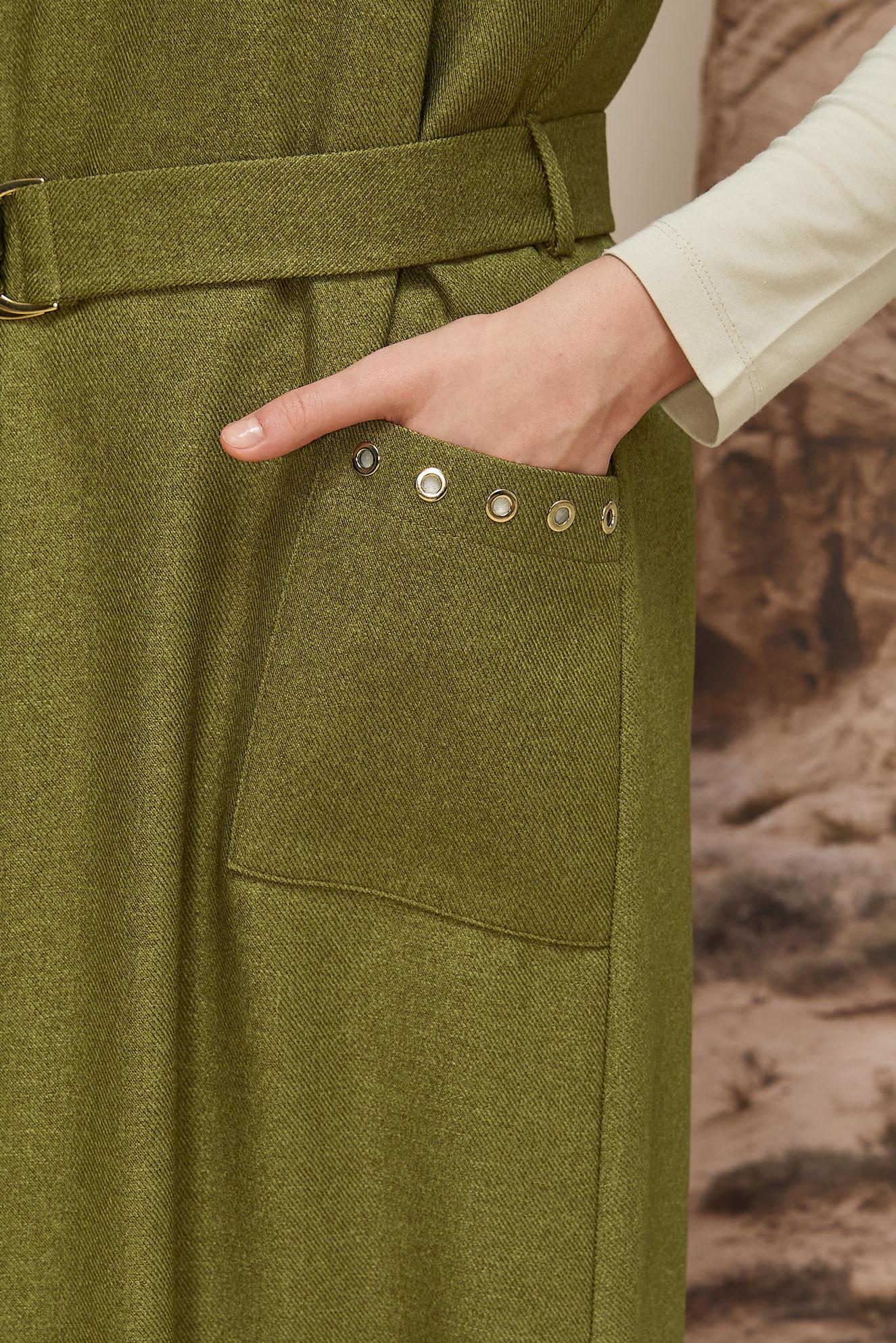 Tesettür giyim YEŞİL KEMERLİ JİLE ELBİSE 45950