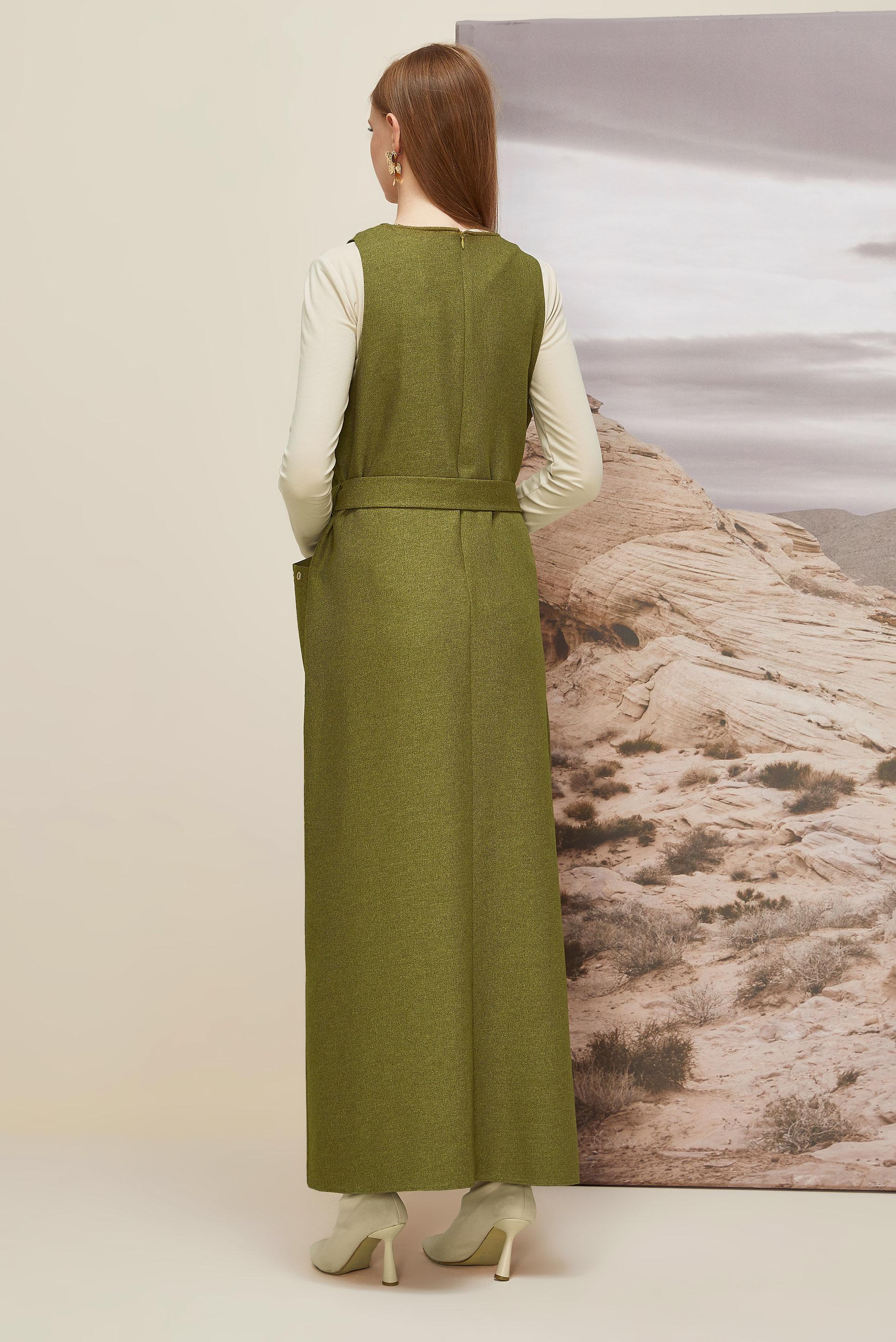 Tesettür giyim YEŞİL KEMERLİ JİLE ELBİSE 45950