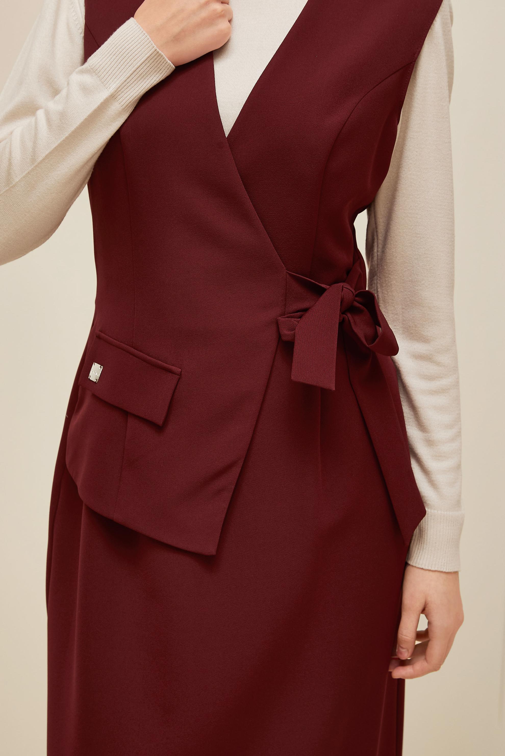 Tesettür giyim BORDO BAĞLAMA DETAYLI JİLE ELBİSE 45951