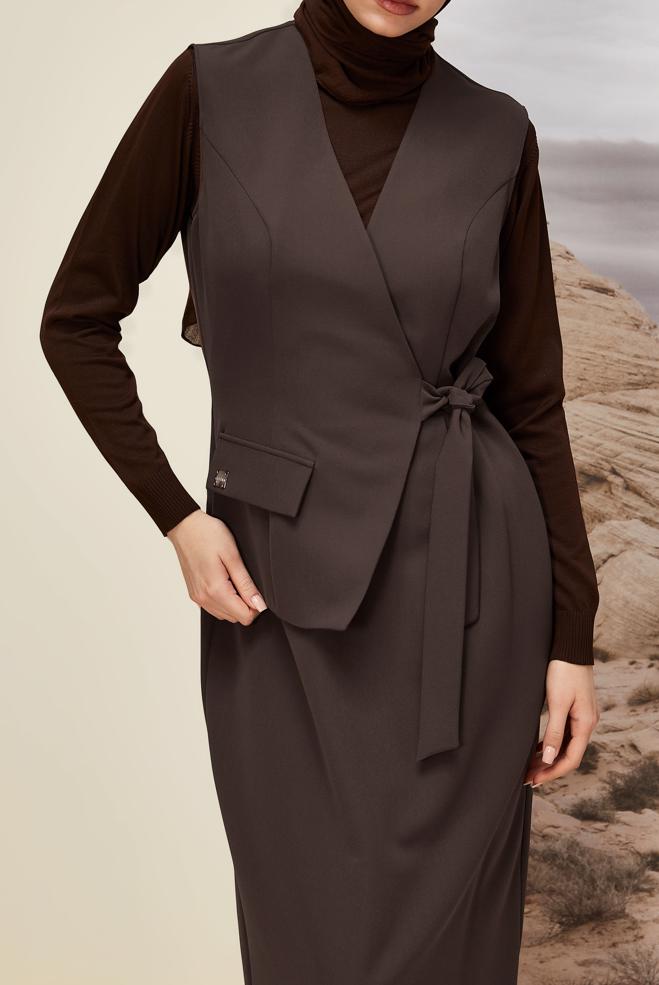 Hijab clothing BROWN TIED PINAFORE DRESS 45951 - ALVİNA