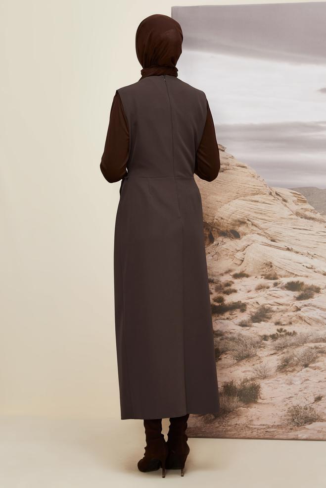 Hijab clothing BROWN TIED PINAFORE DRESS 45951 - ALVİNA