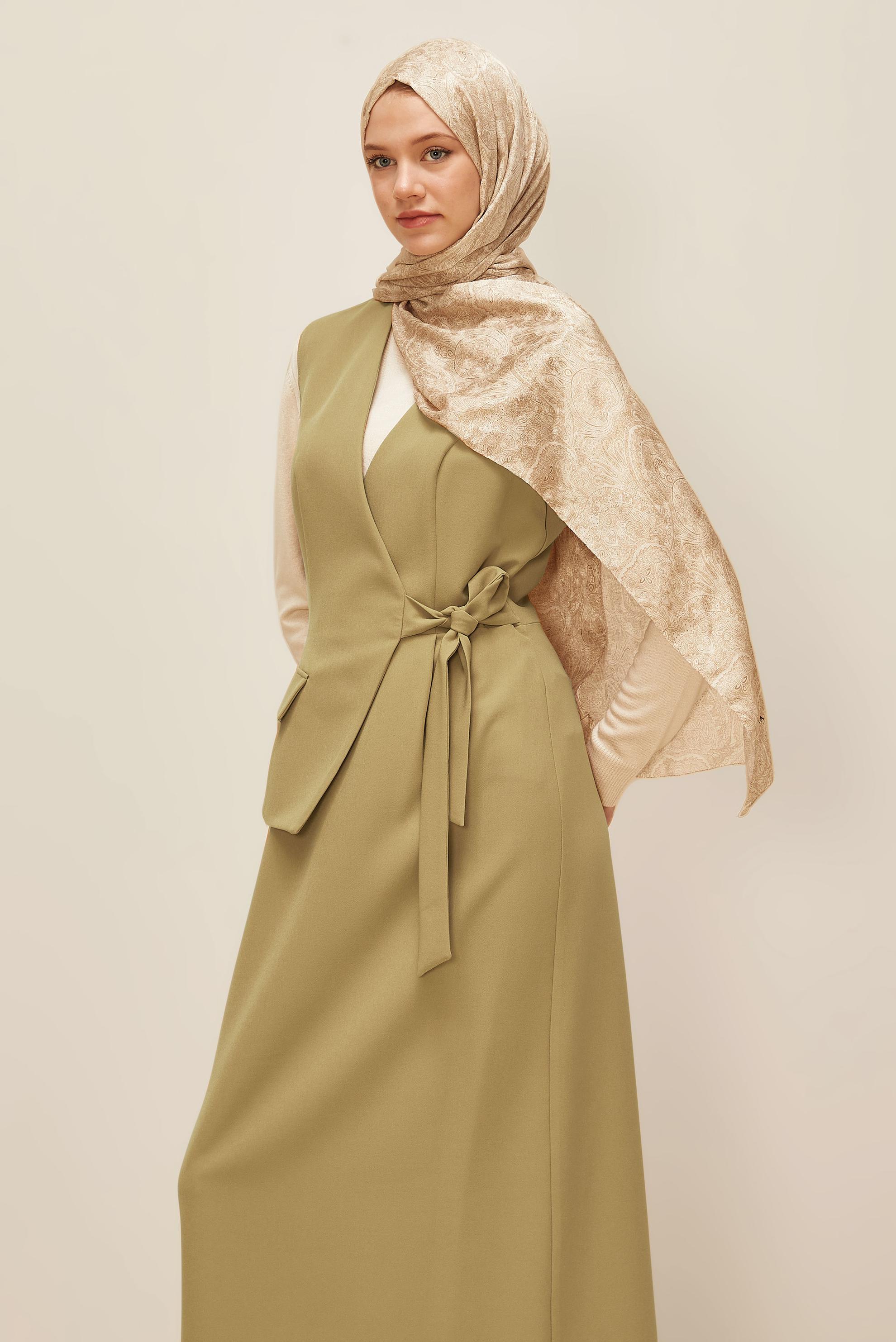 Tesettür giyim KAHVE BAĞLAMA DETAYLI JİLE ELBİSE 45951