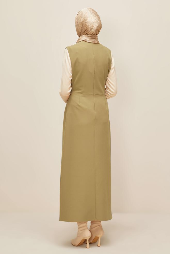 Vêtements hijab BEIGE ROBE CHASUBLE NOUÉE 45951 - ALVİNA