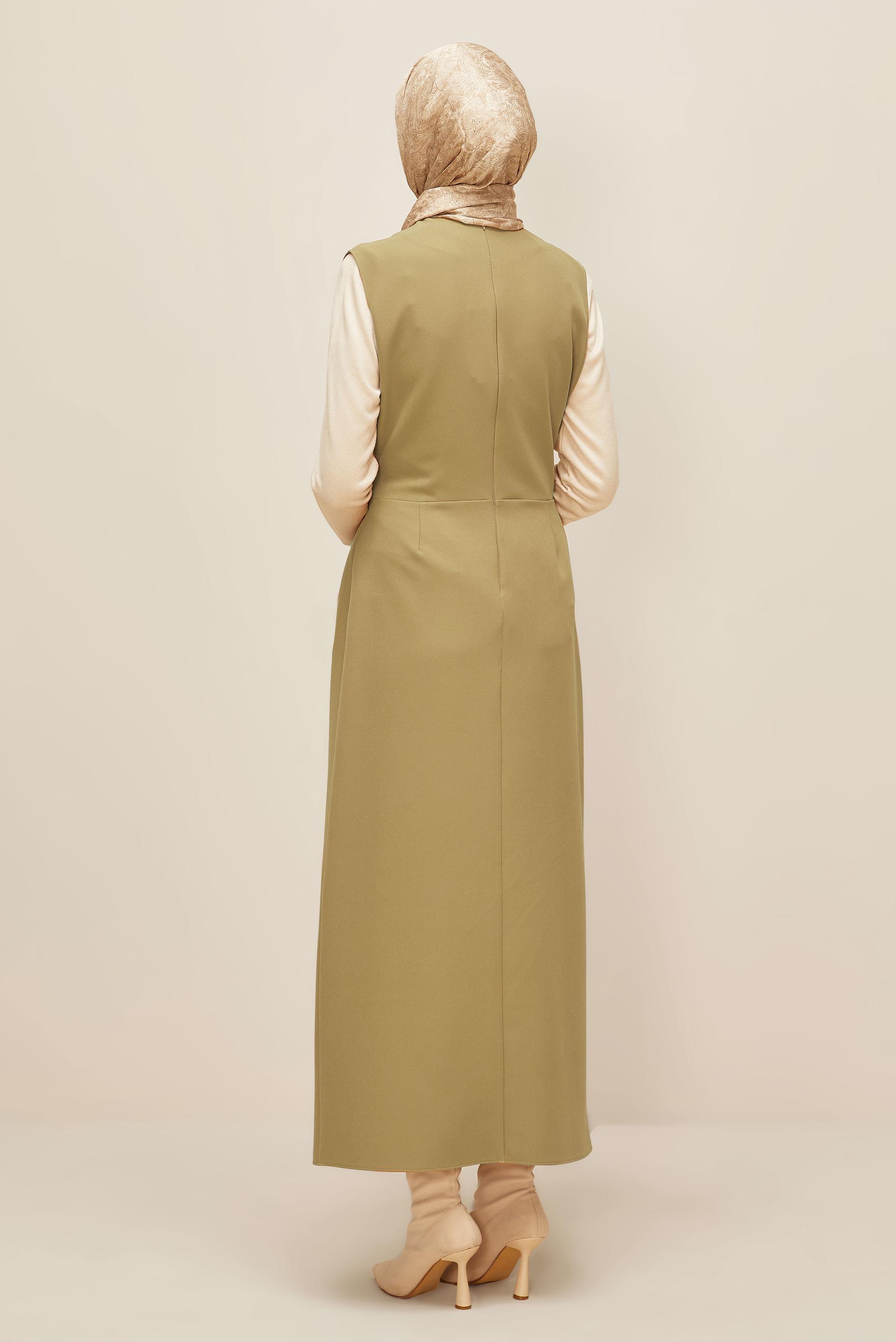 Tesettür giyim KAHVE BAĞLAMA DETAYLI JİLE ELBİSE 45951