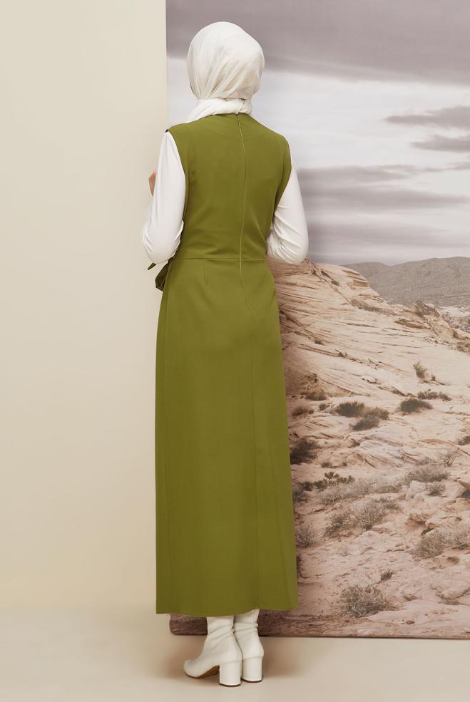 Hijab clothing GREEN TIED PINAFORE DRESS 45951 - ALVİNA