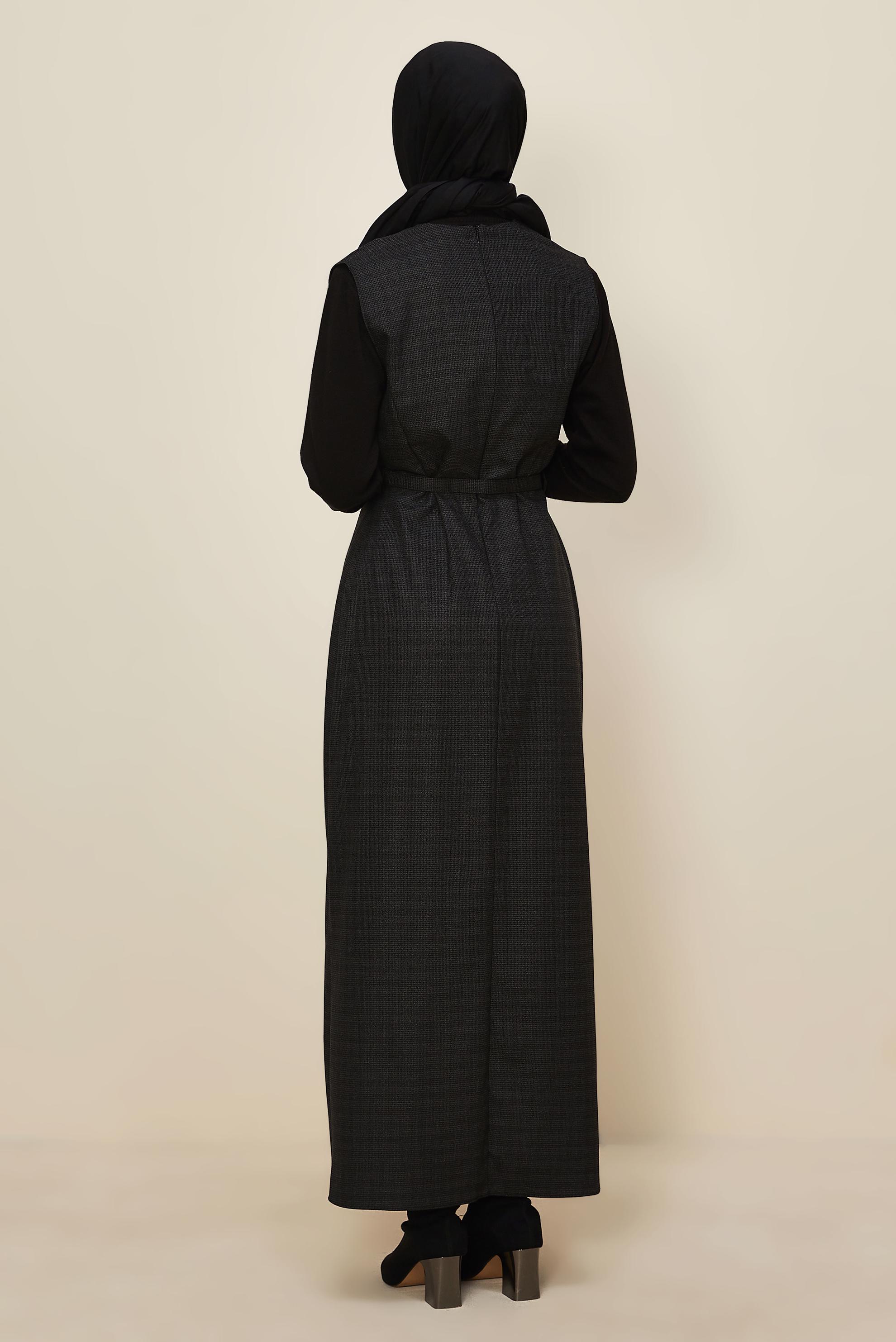 Hijab clothing BLACK BELTED PINAFORE DRESS 45954