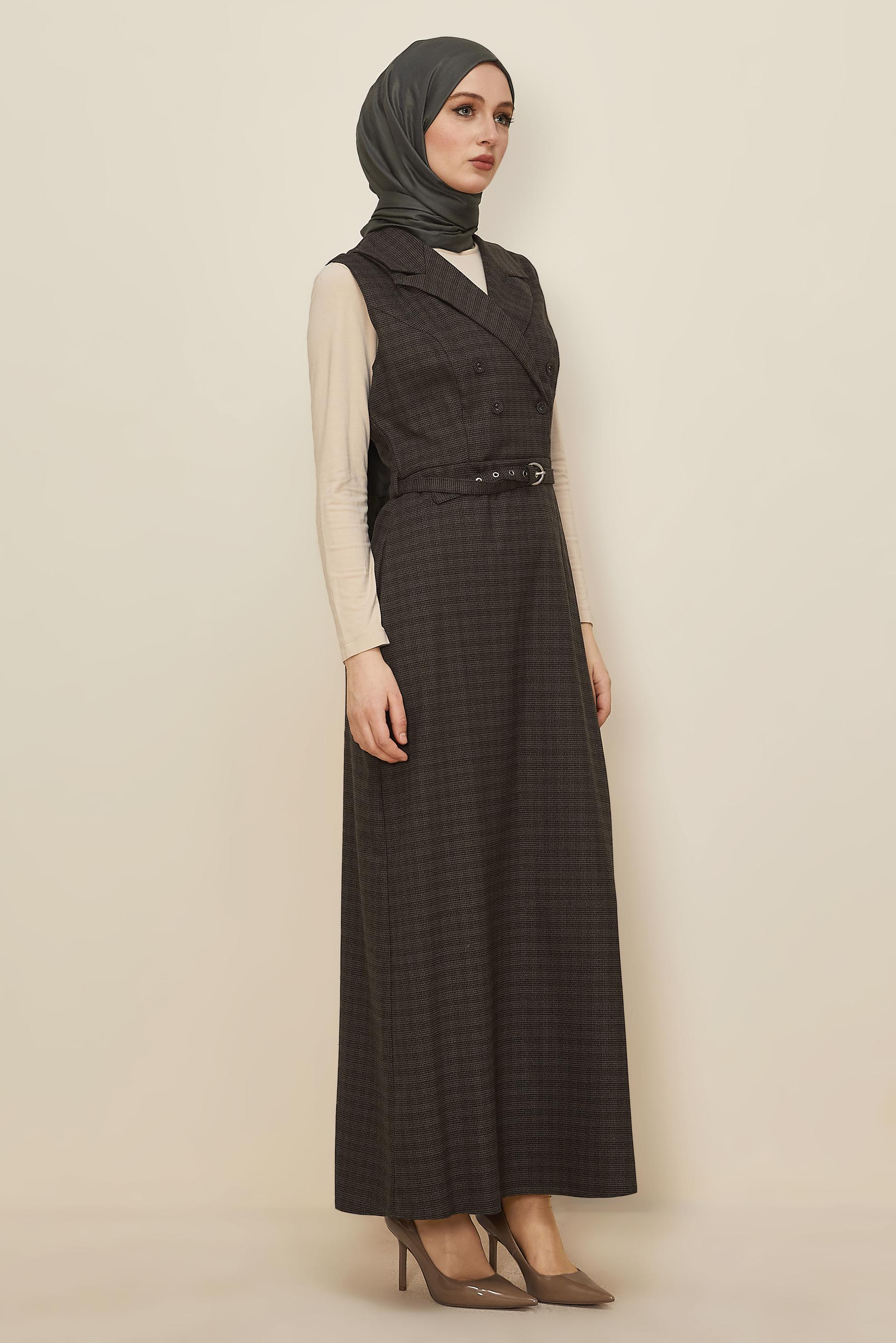 Hijab clothing BROWN BELTED PINAFORE DRESS 45954