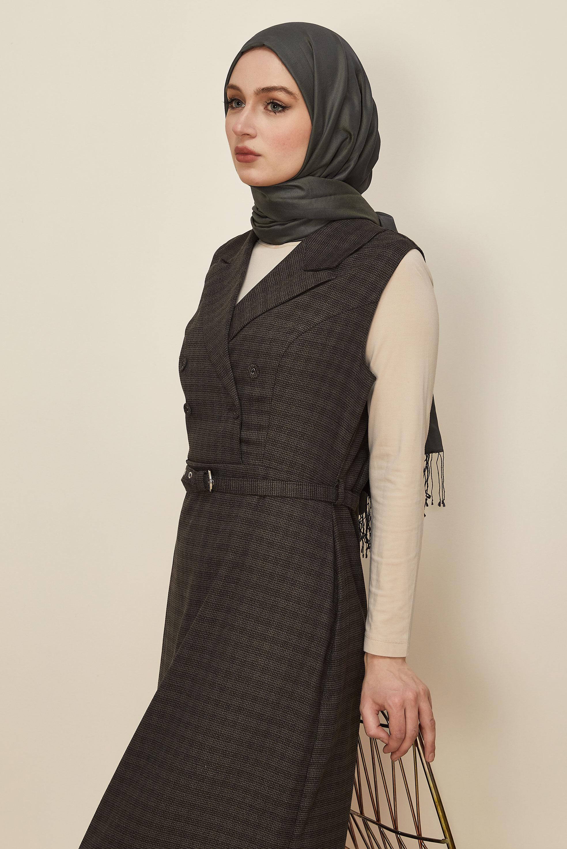Hijab clothing BROWN BELTED PINAFORE DRESS 45954
