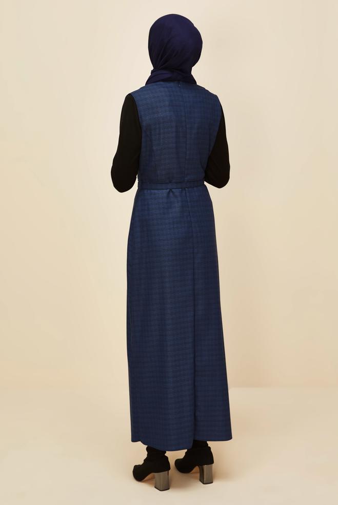 Vêtements hijab BLEU MARINE ROBE SALOPETTE CEINTURÉE 45954 - ALVİNA
