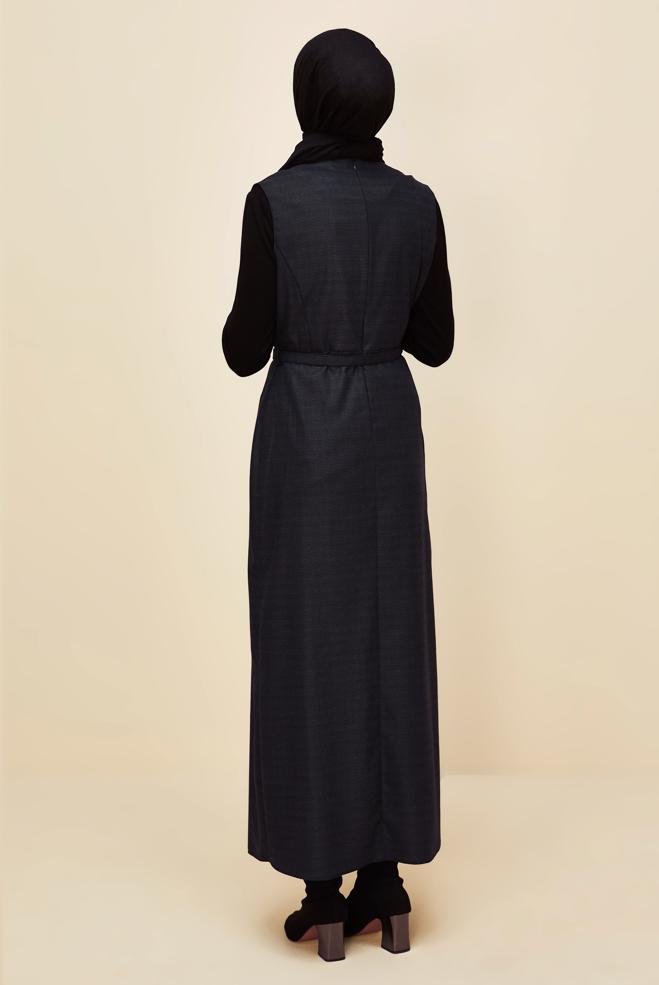 Vêtements hijab BLEU MARINE ROBE SALOPETTE CEINTURÉE 45954 - ALVİNA
