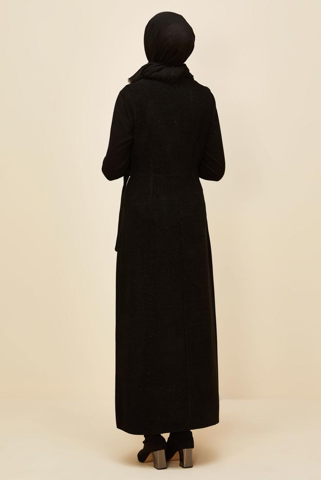 Vêtements hijab NOIR ROBE CHASUBLE À ENCOLURE EN V 45969 - ALVİNA