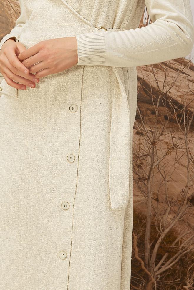Vêtements hijab BEIGE ROBE CHASUBLE À ENCOLURE EN V 45969 - ALVİNA