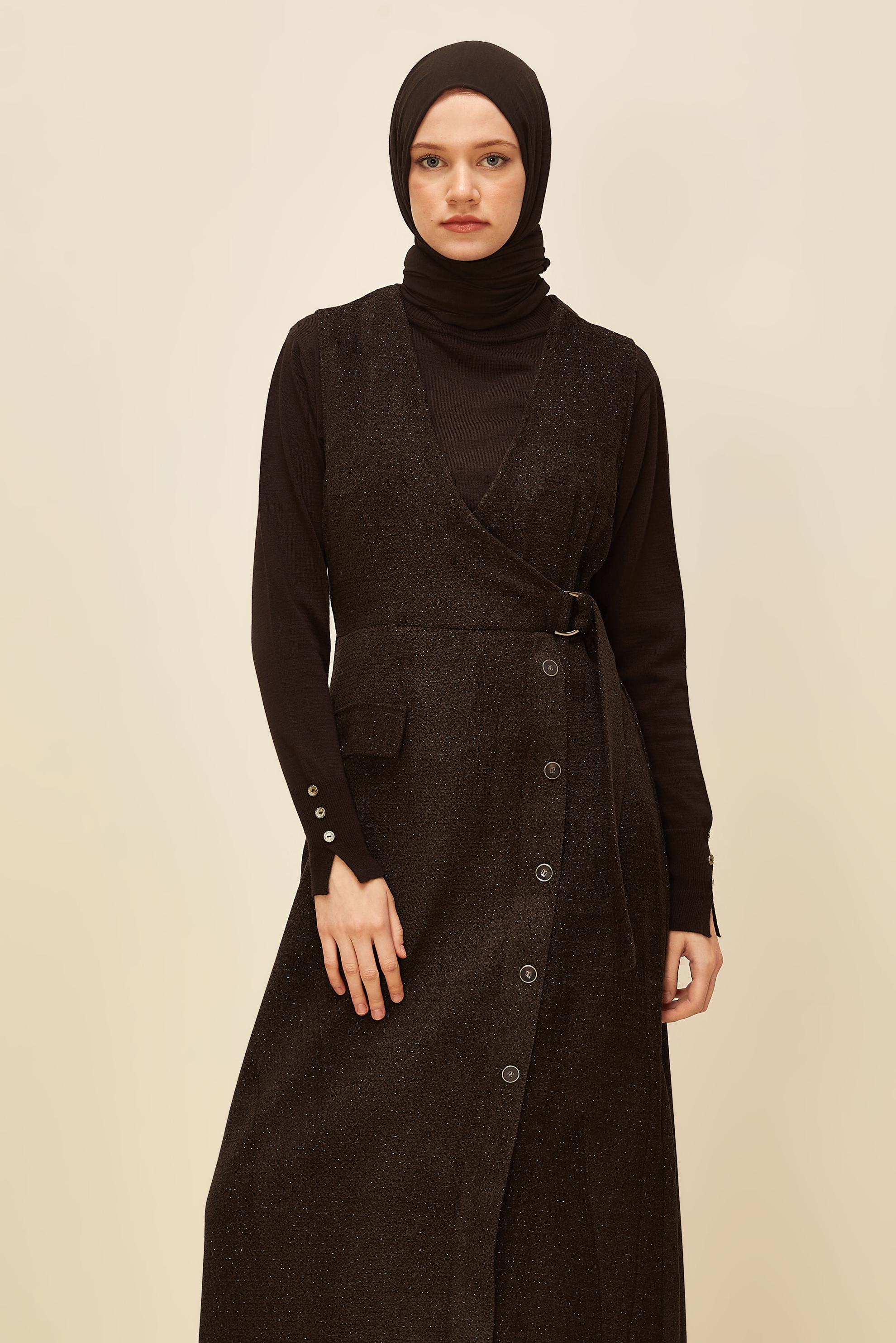 Hijab clothing BROWN V-NECK PINAFORE DRESS 45969