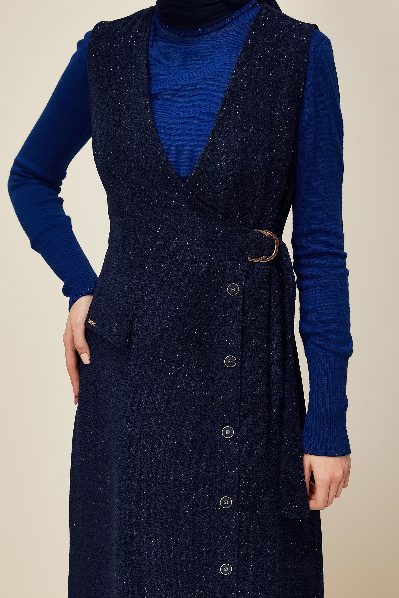 Tesettür giyim LACİVERT V YAKA JİLE ELBİSE 45969