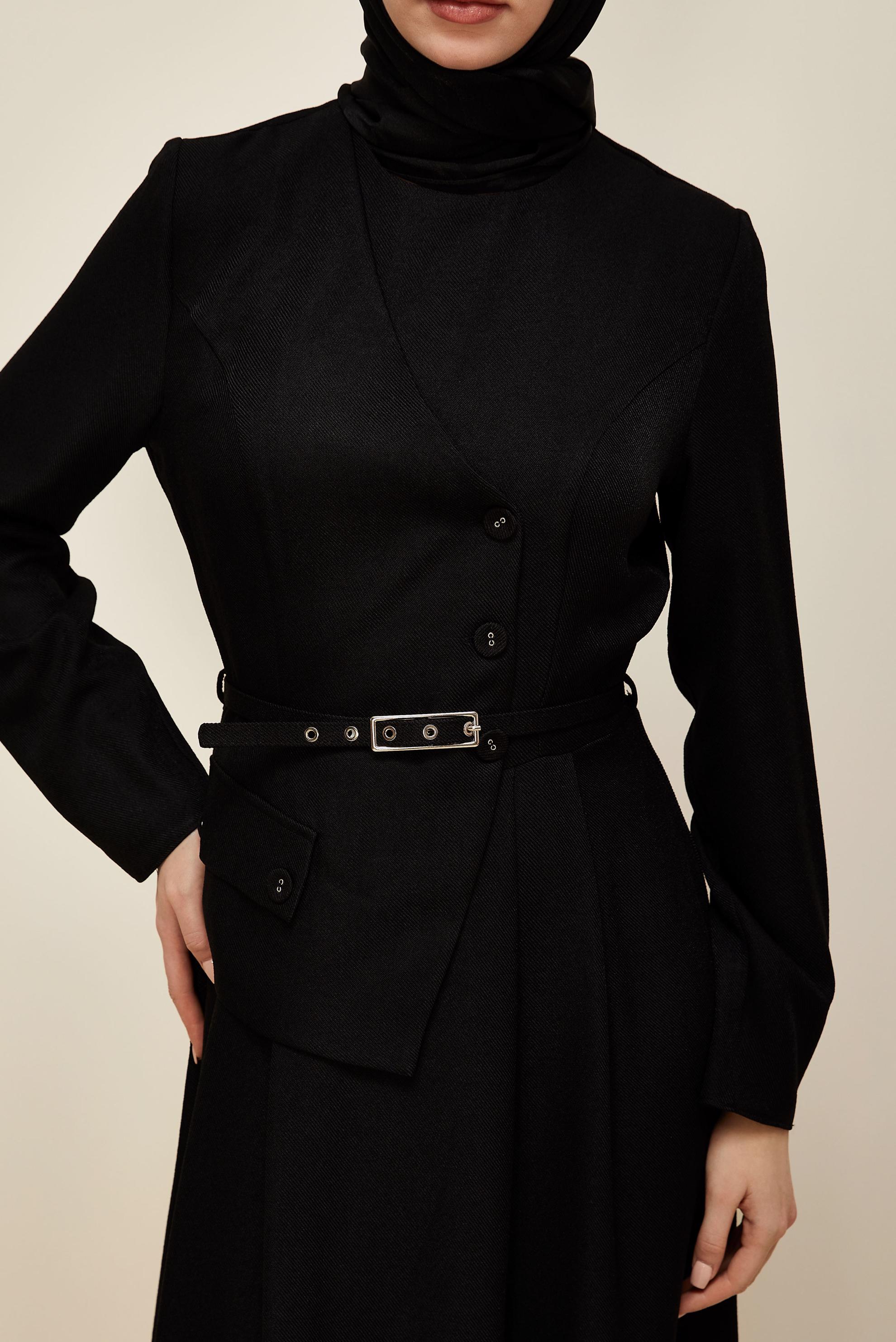 Tesettür giyim SİYAH CEKET GÖRÜNÜMLÜ KEMERLİ ELBİSE 45988