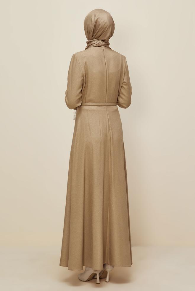 Hijab clothing BEIGE JACKET-LOOK BELTED DRESS 45988 - ALVİNA