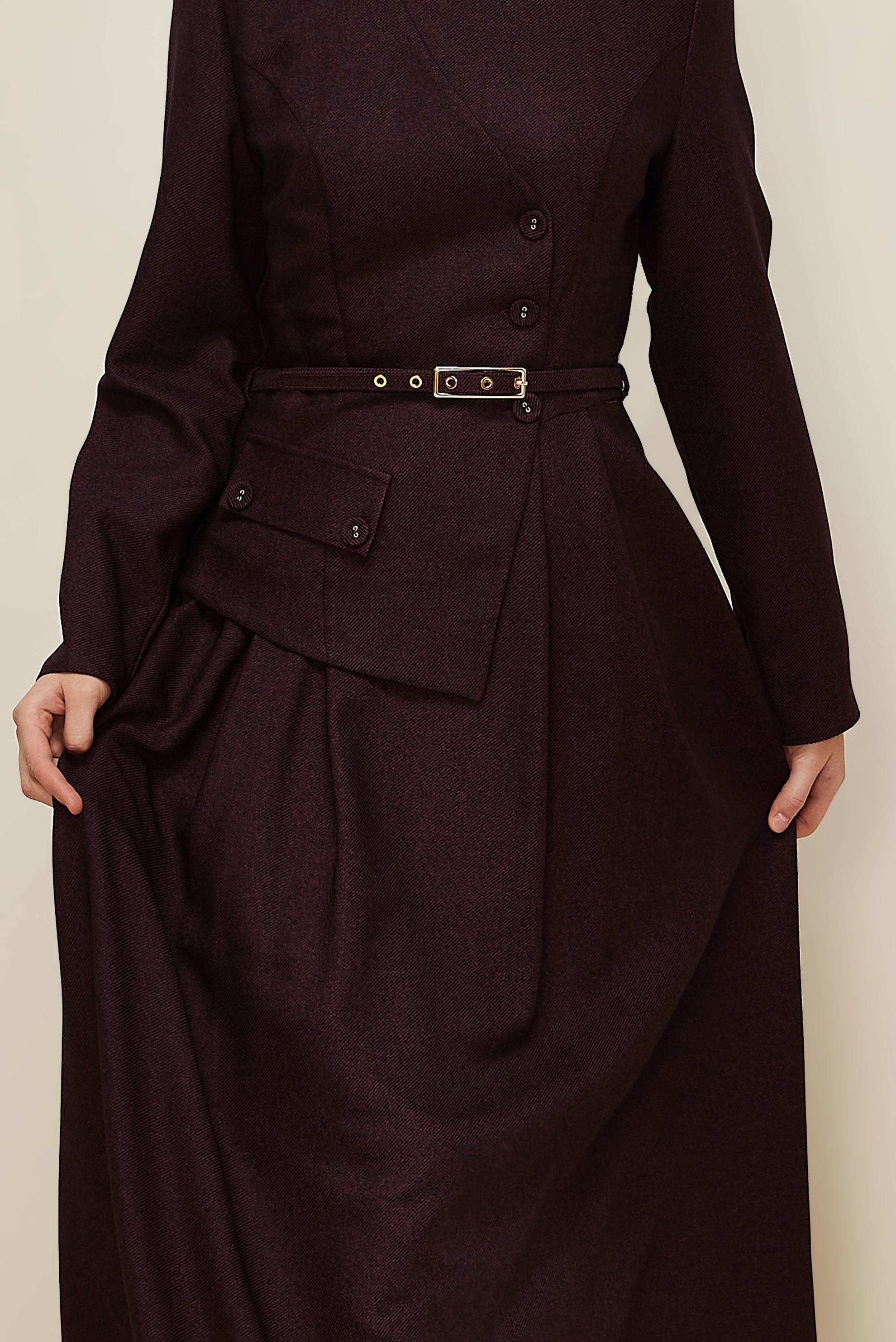 Tesettür giyim MÜRDÜM CEKET GÖRÜNÜMLÜ KEMERLİ ELBİSE 45988