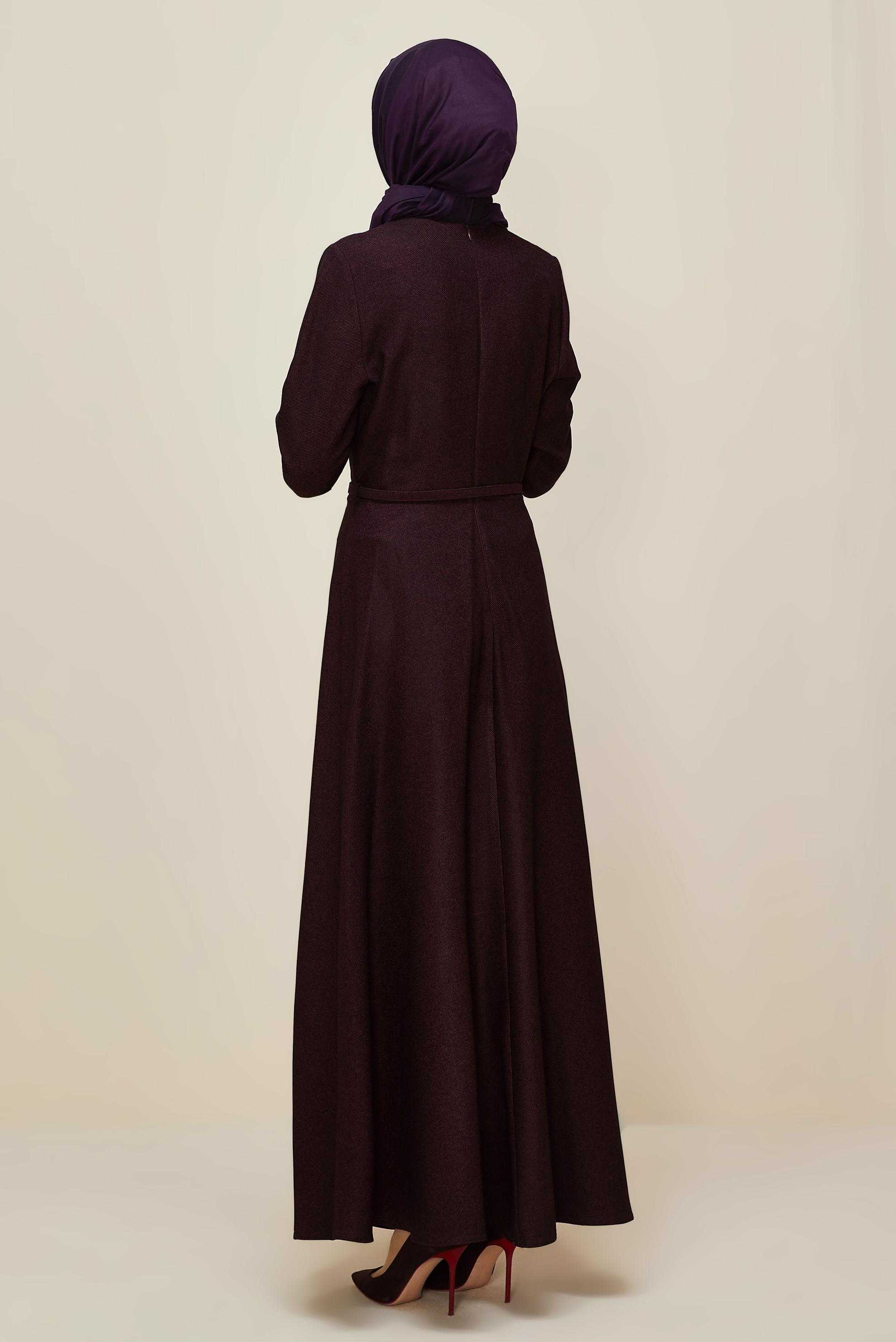 Tesettür giyim MÜRDÜM CEKET GÖRÜNÜMLÜ KEMERLİ ELBİSE 45988