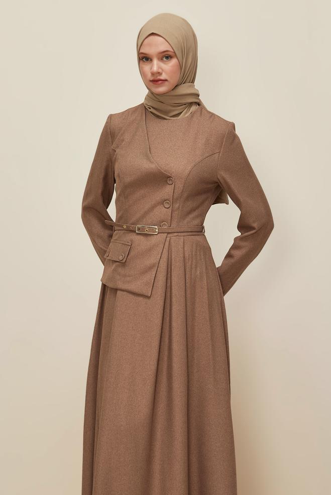 Vêtements hijab TABA ROBE CEINTURÉE EFFET VESTE 45988 - ALVİNA