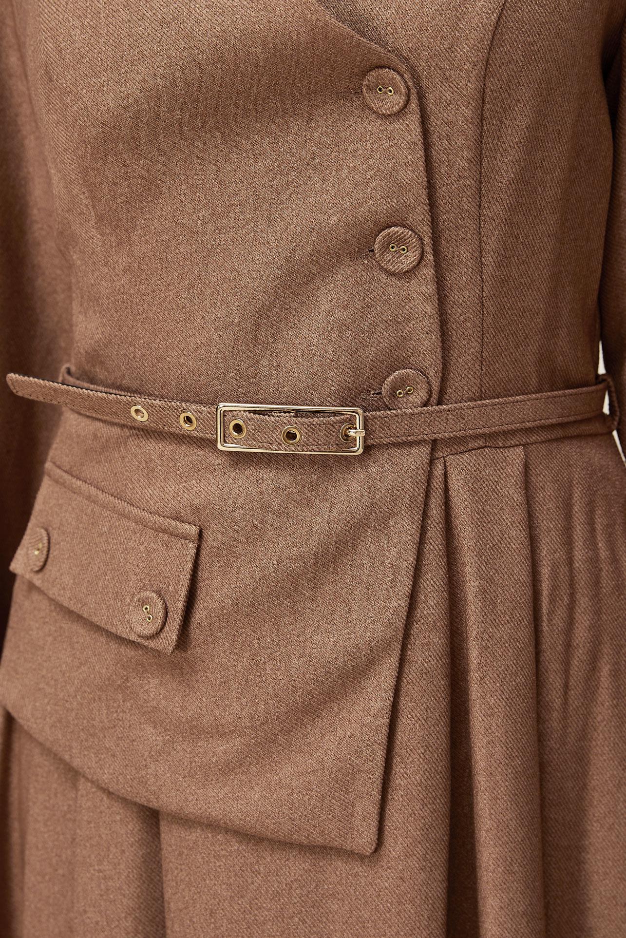 Tesettür giyim TABA CEKET GÖRÜNÜMLÜ KEMERLİ ELBİSE 45988