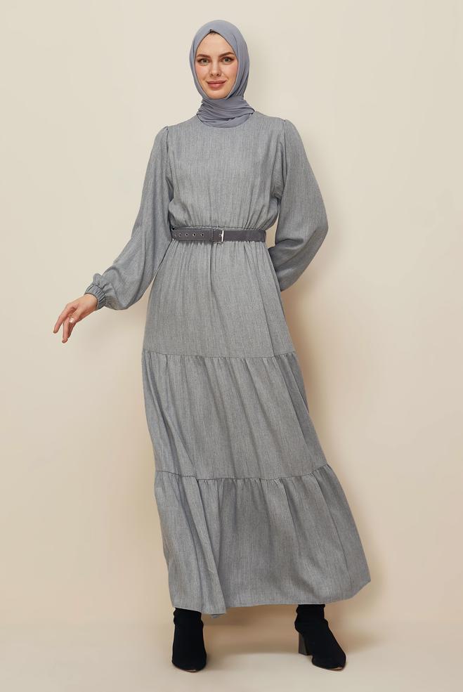 Tesettür giyim GRİ 46014 ARENDAL 70038 ELBİSE 38-44 TEK 40 - ALVİNA