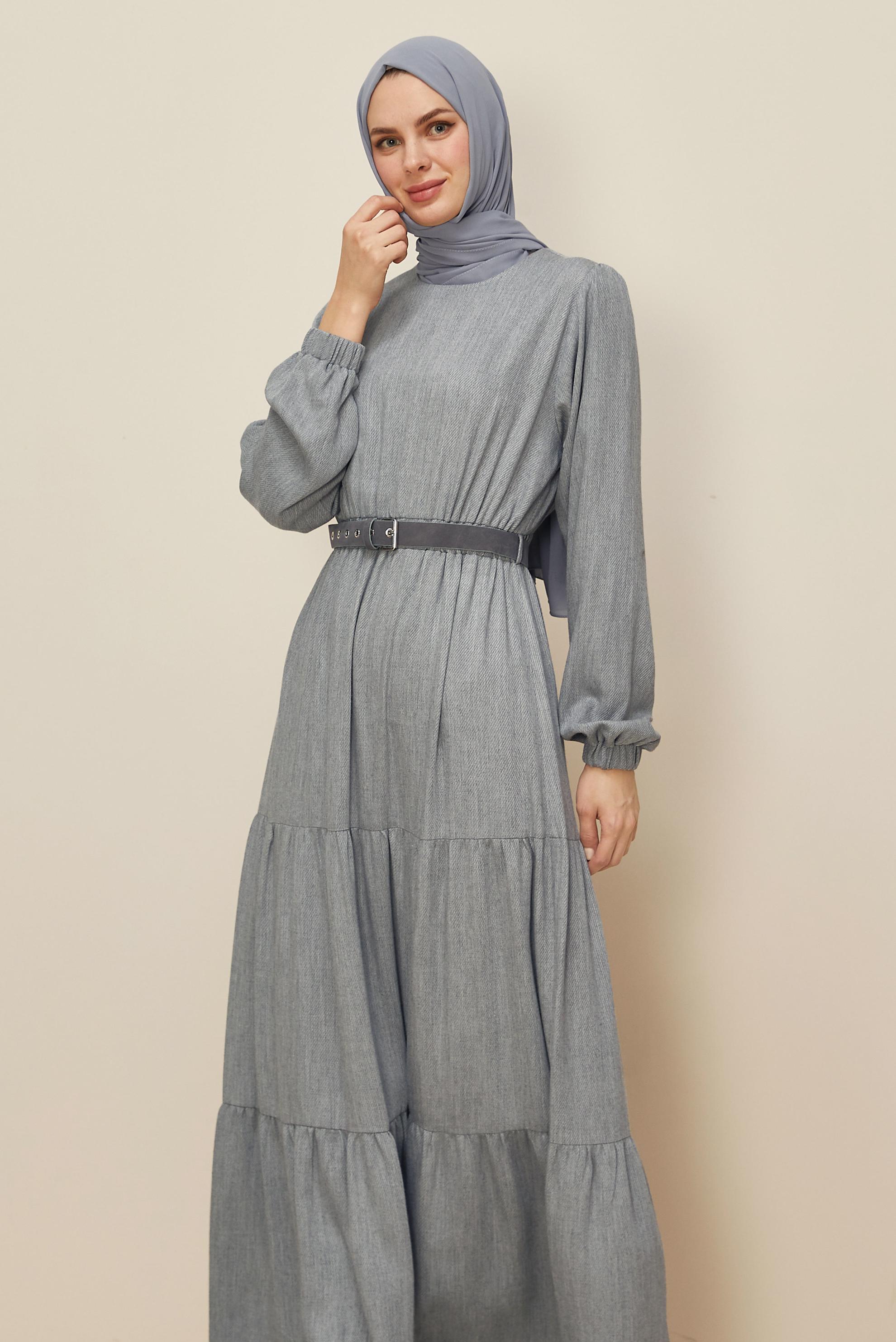 Tesettür giyim GRİ 46014 ARENDAL 70038 ELBİSE 38-44 TEK 40