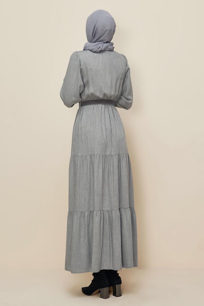 Tesettür giyim GRİ 46014 ARENDAL 70038 ELBİSE 38-44 TEK 40 - ALVİNA