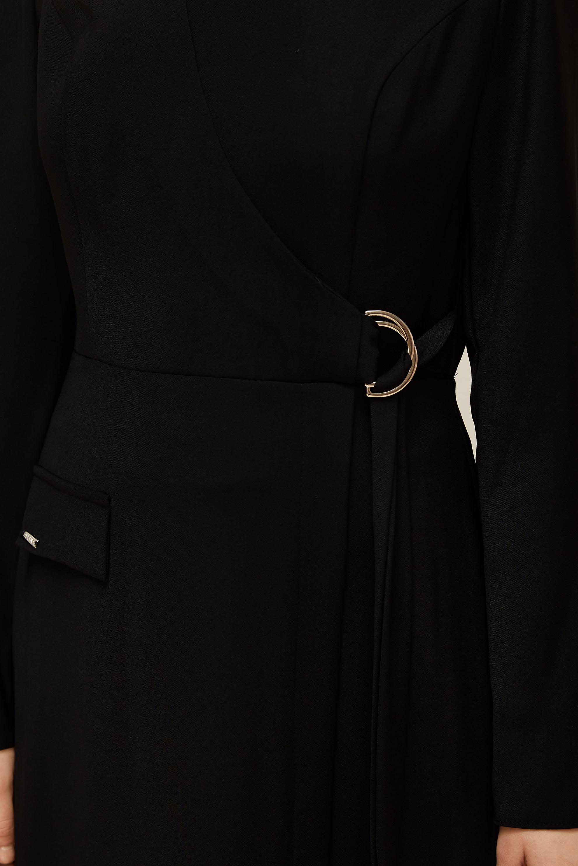 Tesettür giyim SİYAH BİSİKLET YAKA KEMERLİ ELBİSE 46016