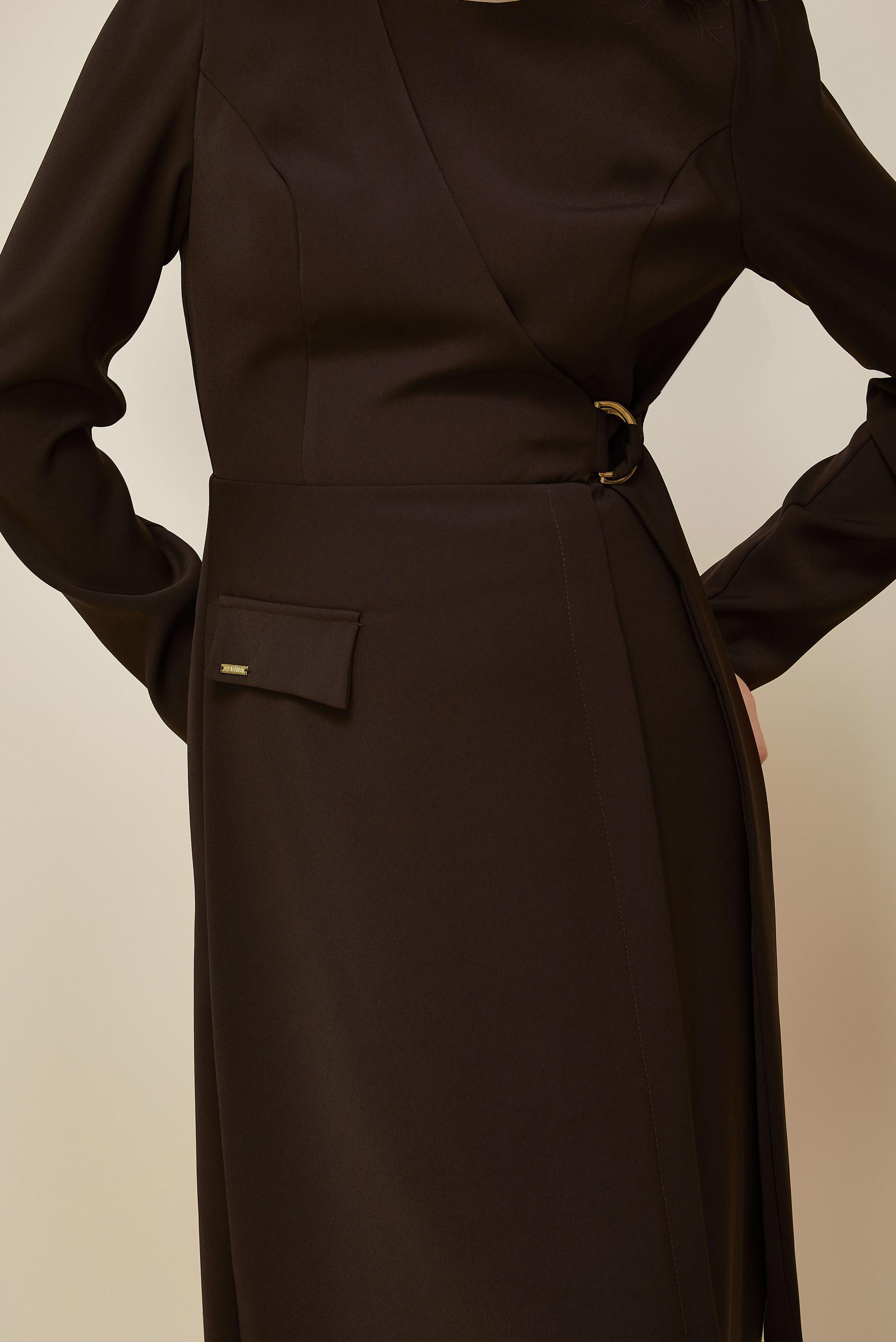 Tesettür giyim KAHVE BİSİKLET YAKA KEMERLİ ELBİSE 46016