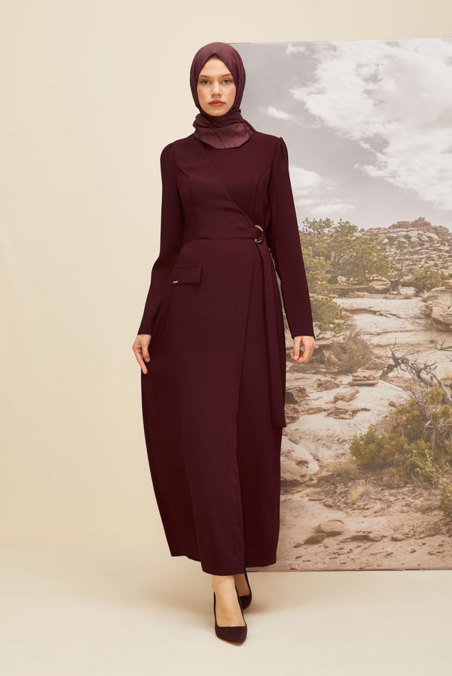 Vêtements hijab BEIGE ROBE À COL ROND 46016 - ALVİNA