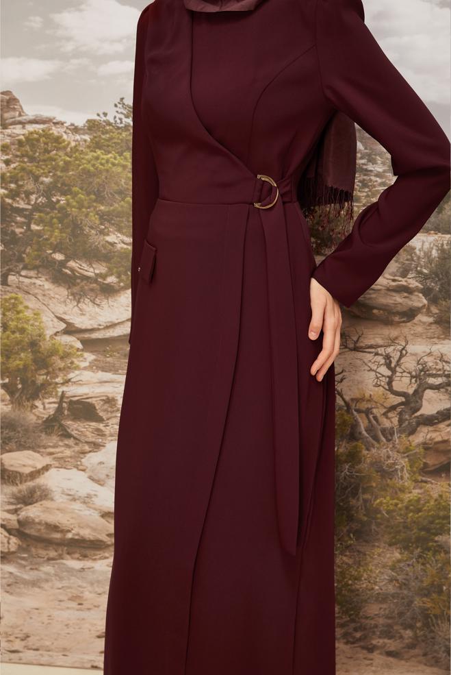 Vêtements hijab BEIGE ROBE À COL ROND 46016 - ALVİNA