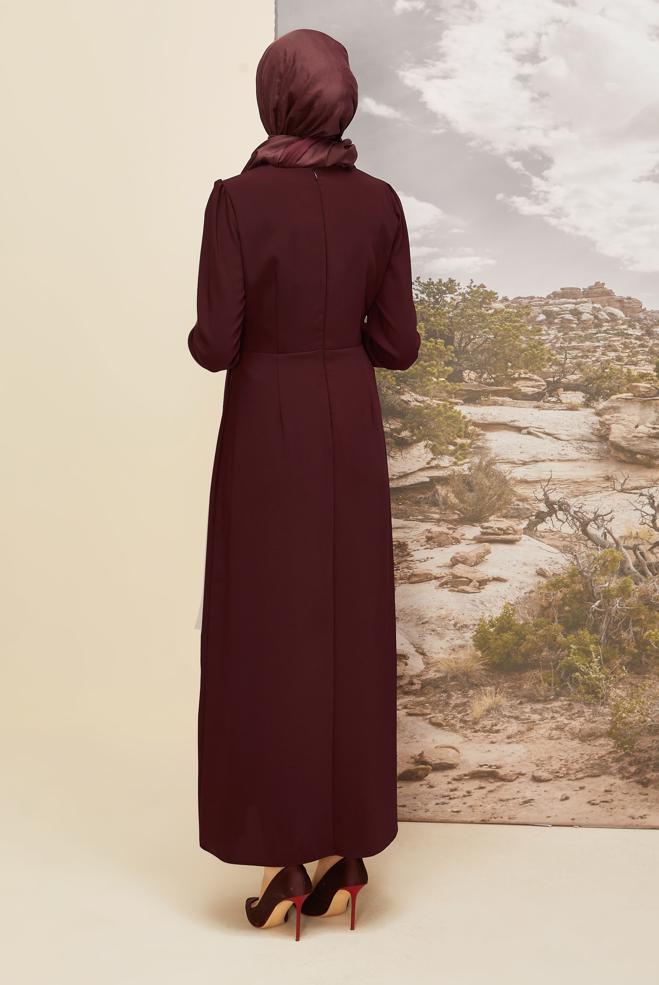 Vêtements hijab BEIGE ROBE À COL ROND 46016 - ALVİNA