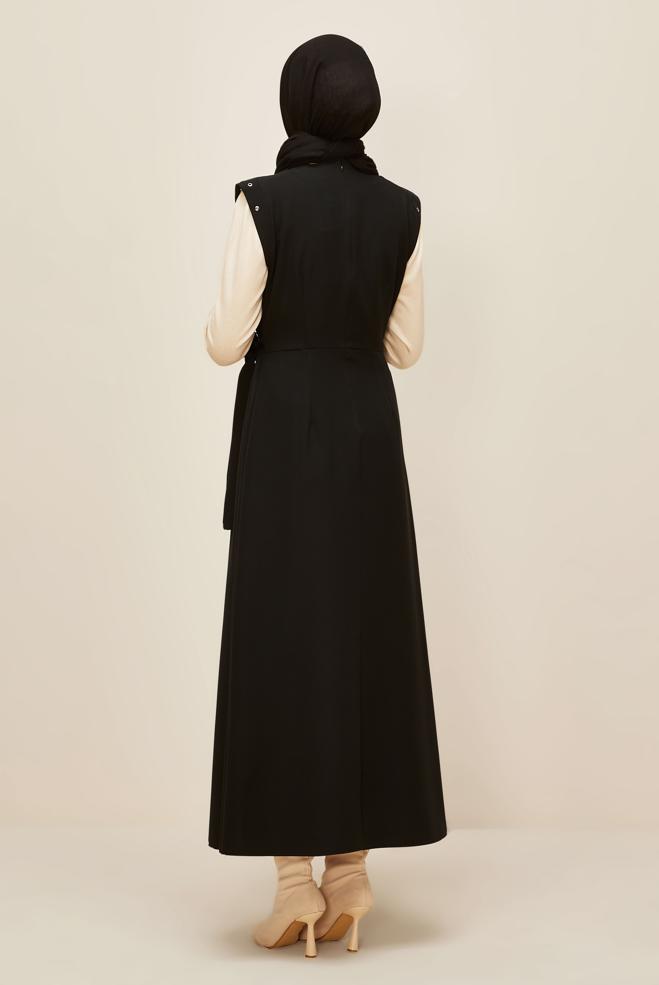 Vêtements hijab NOIR ROBE TABLIER BOUTONNÉE 46017 - ALVİNA