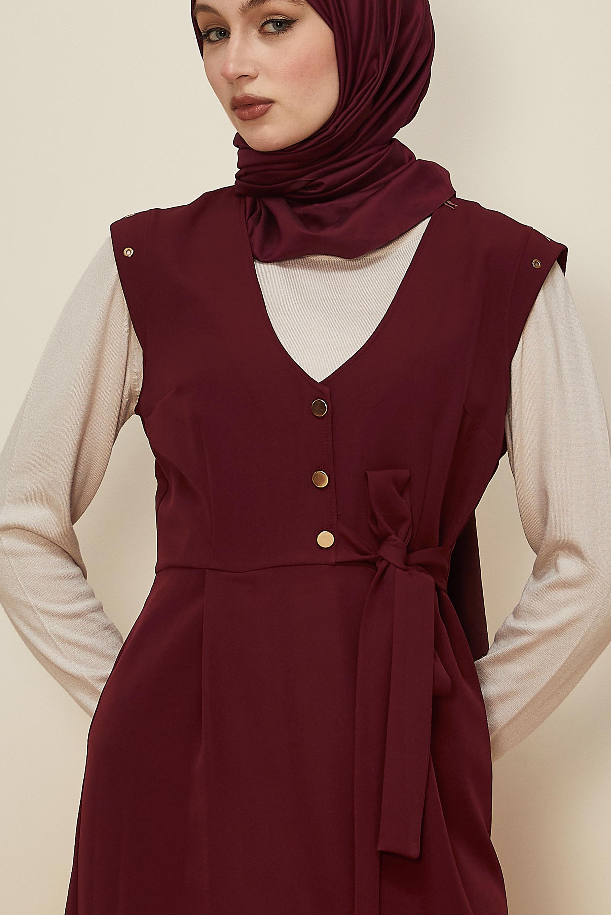 Hijab clothing CLARET RED BUTTONED PINAFORE DRESS 46017