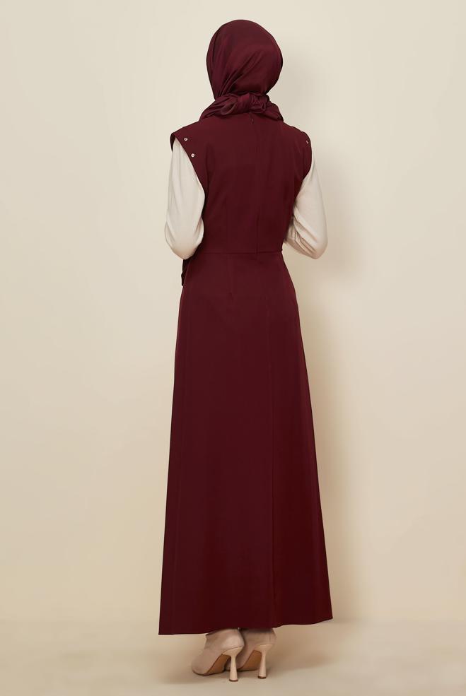Hijab clothing CLARET RED BUTTONED PINAFORE DRESS 46017 - ALVİNA