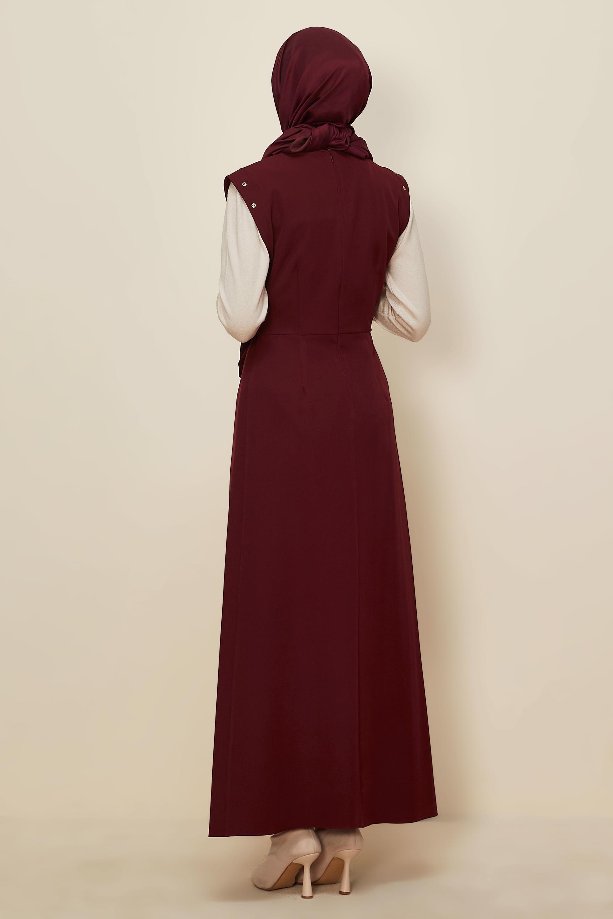 Hijab clothing CLARET RED BUTTONED PINAFORE DRESS 46017