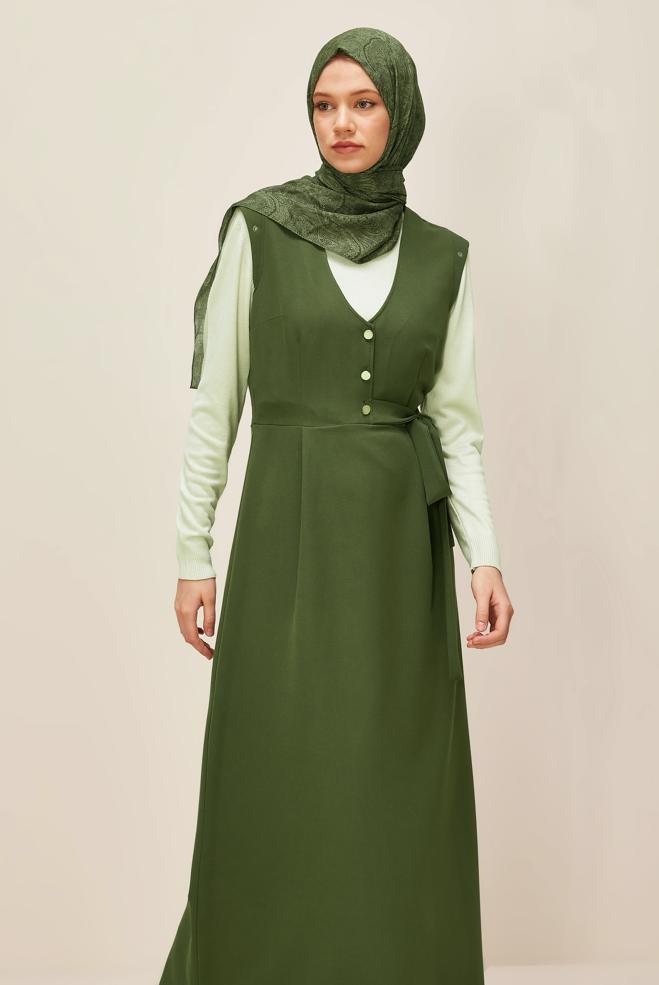 Vêtements hijab KAKI ROBE TABLIER BOUTONNÉE 46017 - ALVİNA