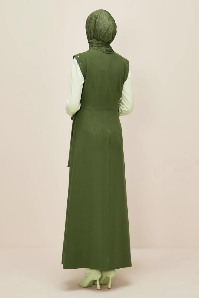 Vêtements hijab KAKI ROBE TABLIER BOUTONNÉE 46017 - ALVİNA