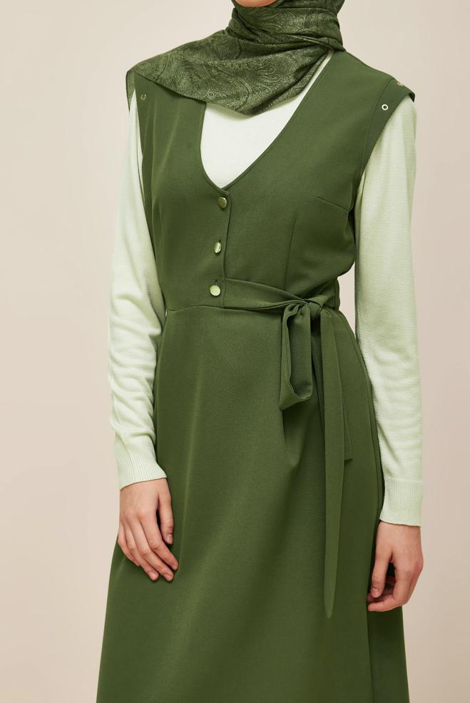 Vêtements hijab KAKI ROBE TABLIER BOUTONNÉE 46017 - ALVİNA