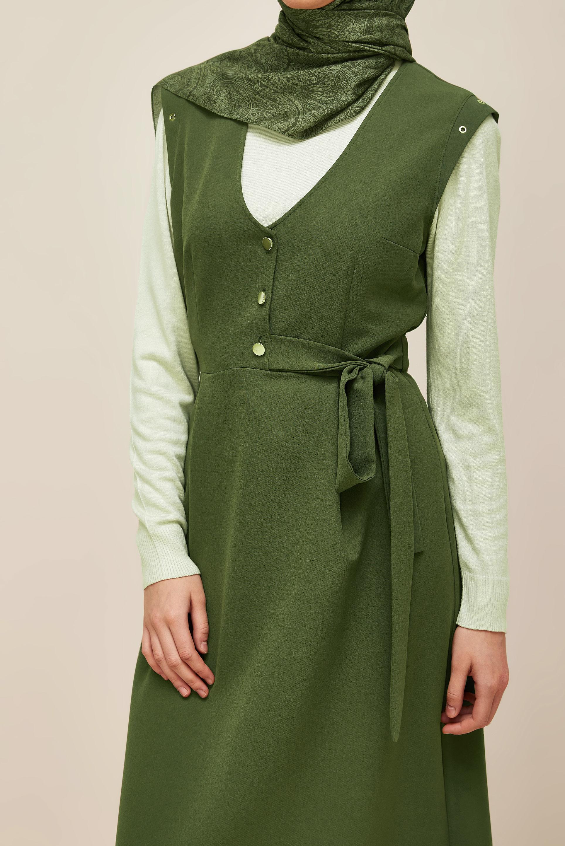 Tesettür giyim HAKİ DÜĞMELİ JİLE ELBİSE 46017