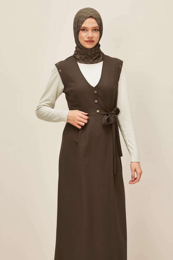 Vêtements hijab BRUN ROBE TABLIER BOUTONNÉE 46017 - ALVİNA