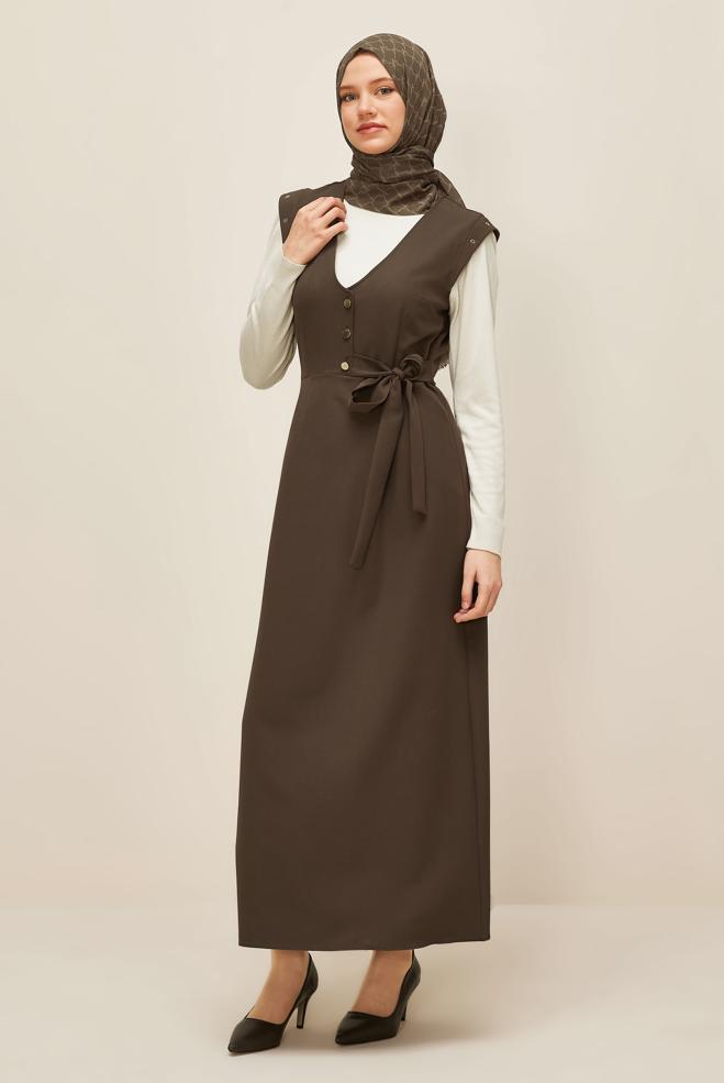 Vêtements hijab BRUN ROBE TABLIER BOUTONNÉE 46017 - ALVİNA