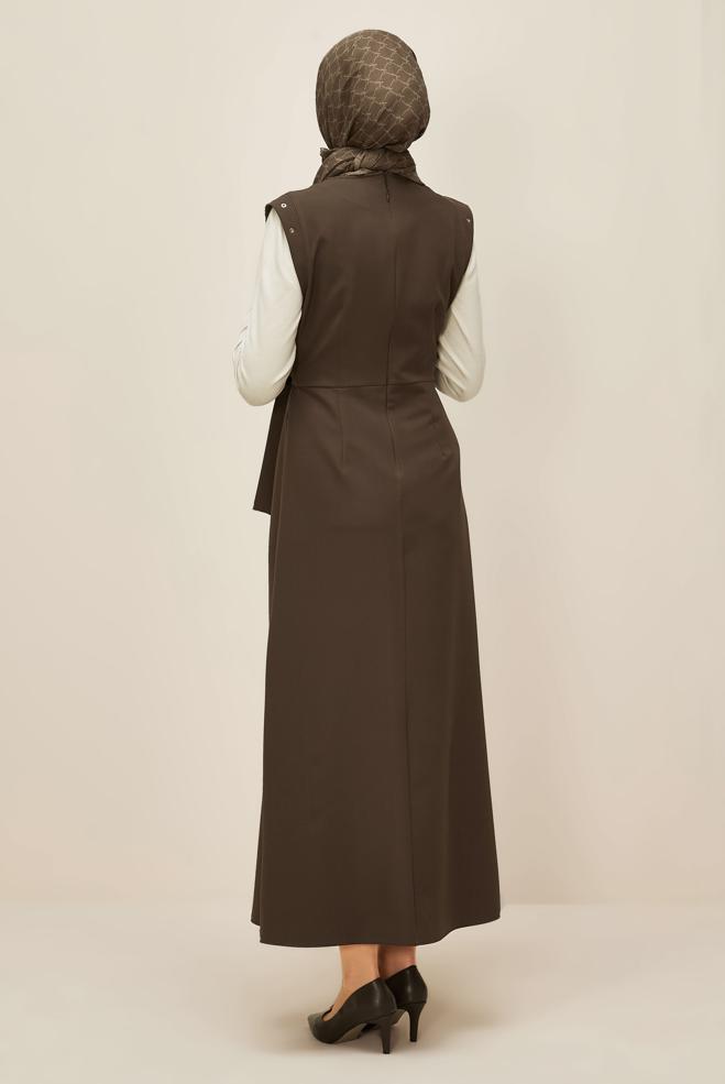 Vêtements hijab BRUN ROBE TABLIER BOUTONNÉE 46017 - ALVİNA