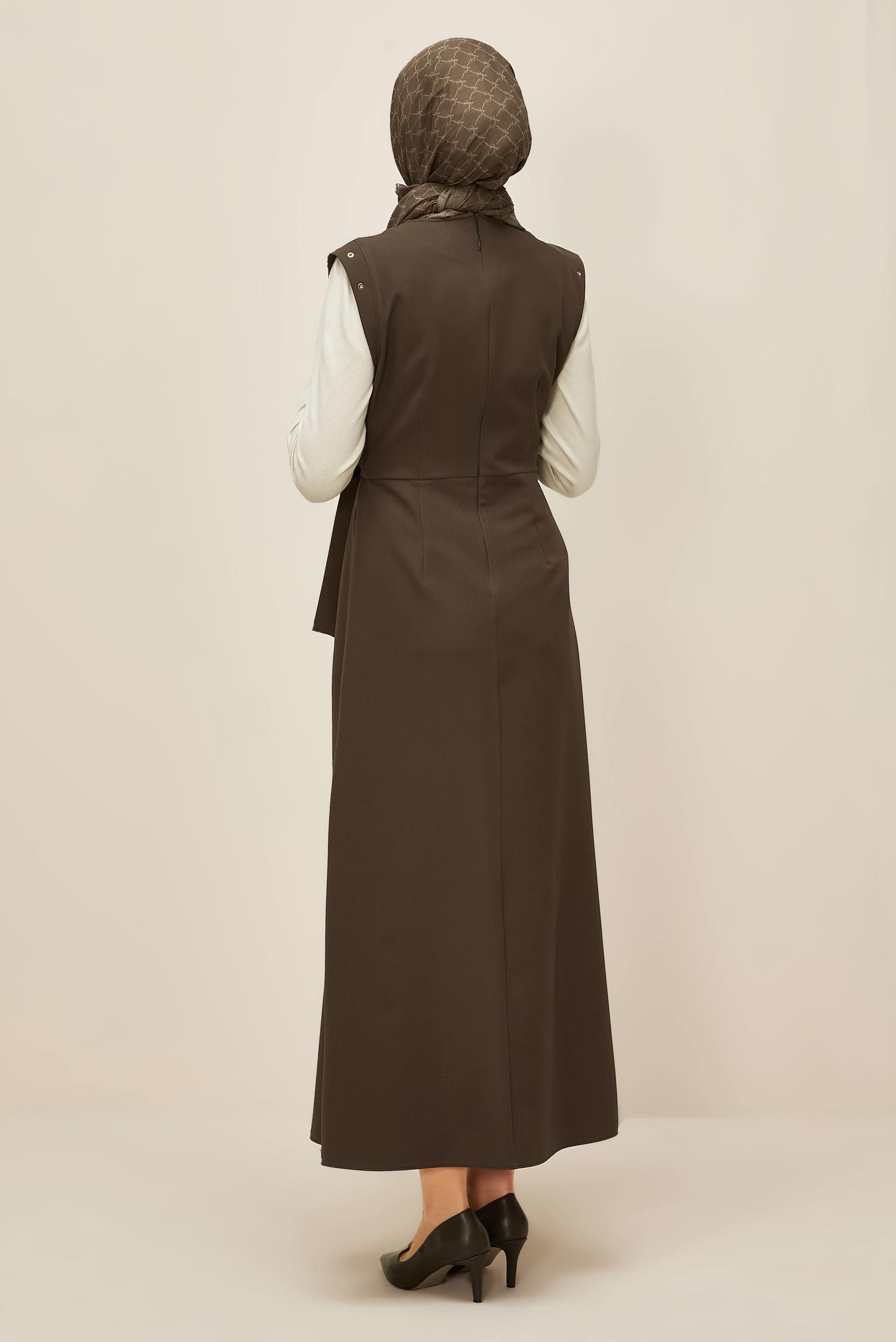 Tesettür giyim KAHVE DÜĞMELİ JİLE ELBİSE 46017